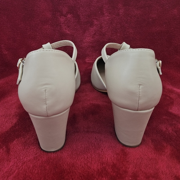 Peijely Women's Cream T-Strap Mary Janes Heels-Size 10 - Picture 6 of 8